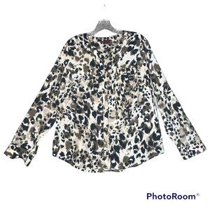 212 Collection L Womens Blouse White with animal print design button up